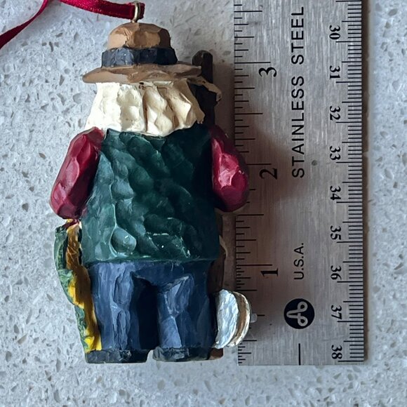 Hand-Carved Santa Fisherman Christmas Ornament With Fishing Pole & Fish - Picture 4 of 7